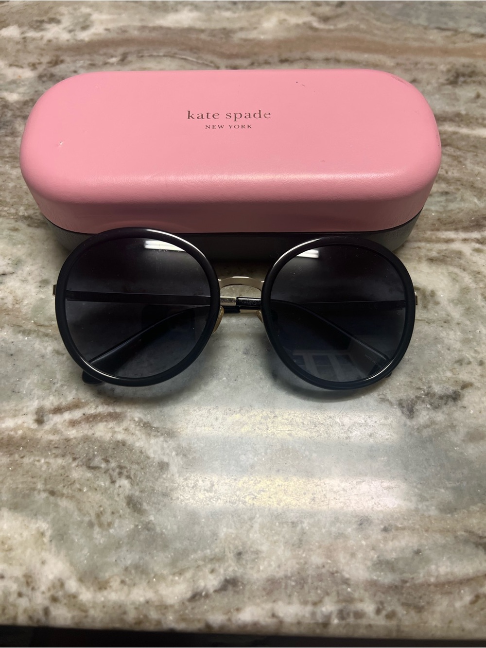 kate spade Black Round Sunglasses with Pink Case